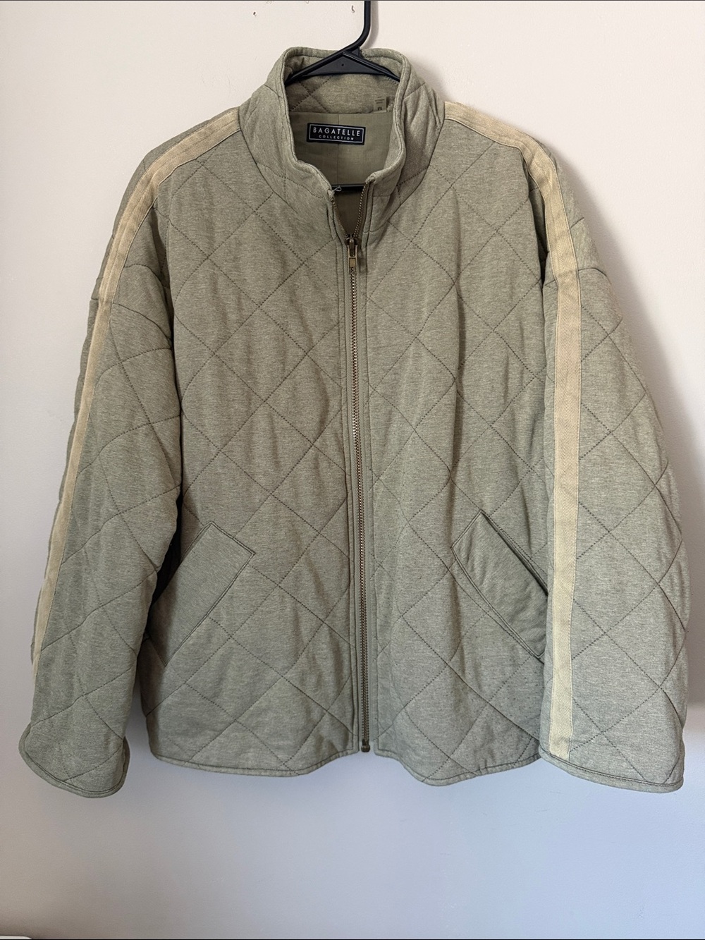 bagatelle Quilted Zip Jacket in Sage Green with Cream Stripes